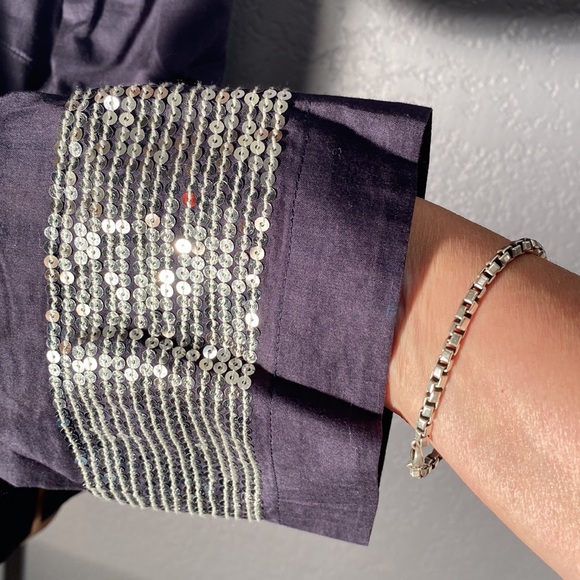 TORY BURCH - top: l/s navy 3/4 slv w silver sequin accents on neck & cuffs - 10 - Picture 11 of 16